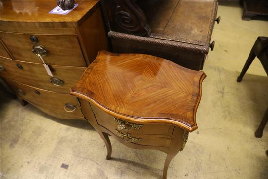 A pair of Louis XV style serpentine fronted two drawer kingwood chest, on slender cabriole legs, W.46cm